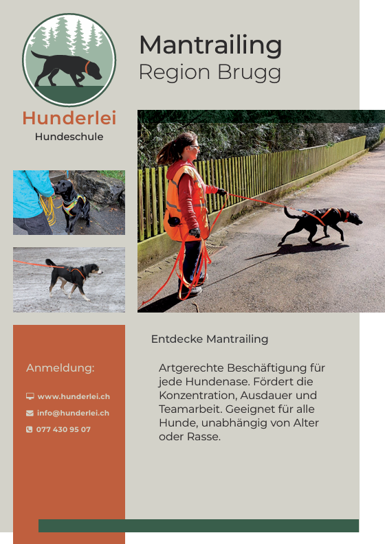 Mantrailing Region Brugg - Teilnahme als Springer oder aktuell fixe Plätze: Mo 9 Uhr, Mi 18.30, Sa 9 Uhr